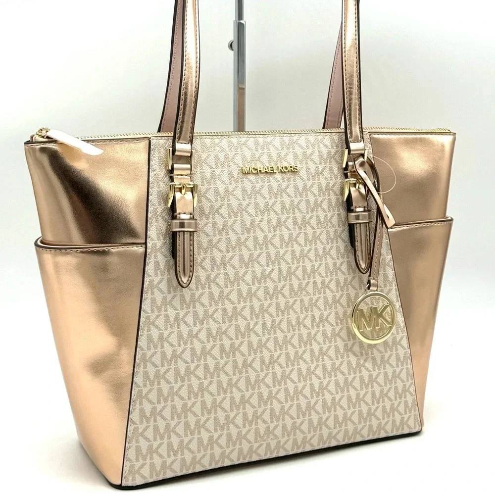Michael Kors Large Charlotte TZ Tote Bag Rose Gold (NWT)